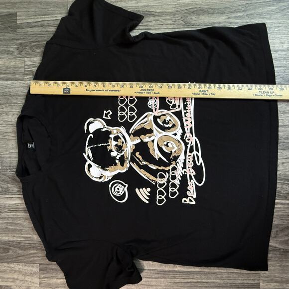 SHEIN Curve 1XL Black Graphic Tee Bear Bear Waiting Plus Size Short Sleeve Shirt - Picture 5 of 6